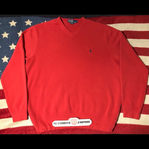 Vintage Polo Ralph Lauren Classic Red V Neck Sweater L p wing stadium rlpc Golf - Picture 2 of 10